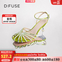 迪芙斯(D:FUSE)2023夏季新款圆头细带水晶细跟高跟气质凉鞋女镂空时尚女士凉鞋 60绿色 34