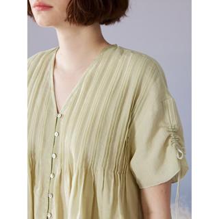 朵朵·可可23夏季清新棉麻薄款褶皱宽松短袖短裤睡衣女家居服套装 浅绿 155(S)