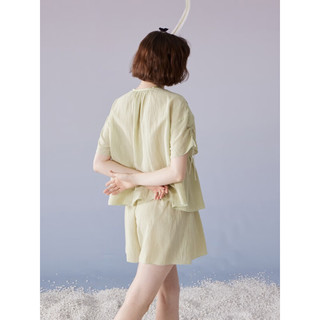 朵朵·可可23夏季清新棉麻薄款褶皱宽松短袖短裤睡衣女家居服套装 浅绿 155(S)