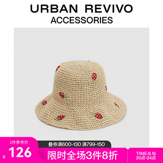 URBAN REVIVO2023夏季新款女士可爱甜美草莓图案草编帽UAWA32201 卡其 F