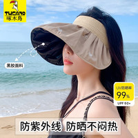 啄木鸟(TUCANO)防晒帽女夏季UPF50+防紫外线空顶贝壳帽子大檐出游遮阳遮脸太阳帽 卡其色