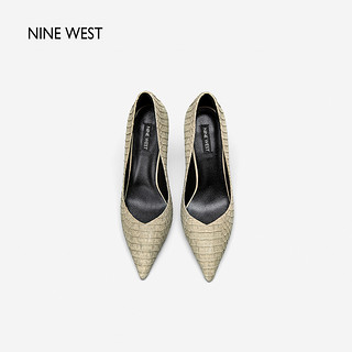 Nine West/玖熙高跟鞋2023新款细跟尖头高端时尚女鞋真皮复古单鞋 杏色 36