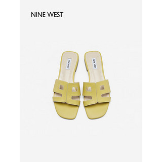 NINE WEST/玖熙拖鞋女鞋2023夏季新款简约百搭休闲外穿真皮露趾镂空平底鞋 浅黄 38