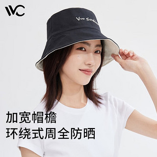 VVC遮阳帽女双面渔夫帽盆帽大头围防晒帽男女夏太阳帽子 时尚黑/奶白