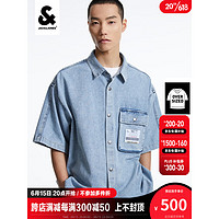 杰克·琼斯（JACK&JONES）男士夏季oversized版型尖领胸前单侧袋盖贴袋牛仔衬衫223259007 浅蓝牛仔-C40 175/96A/M