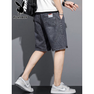 花花公子（PLAYBOY）牛仔短裤男夏季男士直筒宽松休闲五分裤子薄款中裤 黑色 XL