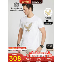 Raidy Boer/雷迪波尔夏季男装烫钻飞鹰棉氨混纺修身短袖T恤7081 白色 180/52/XL