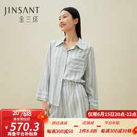 金三塔睡衣女真丝美肤居家外穿长袖短裤衣裤套家居服套装YSFDB201 紫青条9997 M