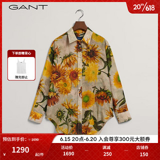 GANT明星同款|GANT甘特2023春夏新款女士印花桑蚕丝长袖衬衫|4300205 270米黄色 34