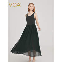 VOA30姆米重磅真丝拼接双层乔其大摆圆领无袖大摆真丝连衣裙 AE2035 深松绿(G1) 160/M
