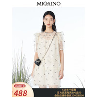 曼娅奴（MIGAINO）连衣裙2023夏蝴蝶结印花波点短袖娃娃裙减龄短裙 杏底花 165/88A/L