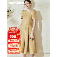 ROEYSHOUSE罗衣气质泡泡袖系带连衣裙2023夏装新款通勤黄色大摆中长裙08588 黄色 L