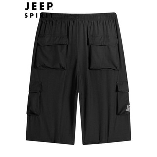 吉普（JEEP）短裤男运动七分裤男士休闲冰丝速干多袋裤夏薄款男裤子 黑色 6XL