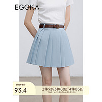 EGGKA 蓝色百褶半身裙女高腰夏季2023新款学院风设计感小众a字短裙 蓝色 S