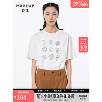 幻走（MOVEUP）2023夏季新款.FUN系列 圆领绣花纯棉设计师短款T恤女 栀子白 S