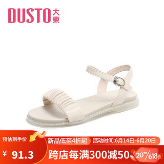 DUSTO 大东 2023新款夏季韩版潮流低跟方跟精致水钻一字带凉鞋女鞋0200 米色 35
