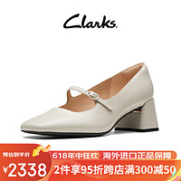 Clarks其乐妮嗒系列女鞋玛丽珍鞋女小皮鞋复古酒红色方跟粗跟单鞋 白色 261735444 35.5