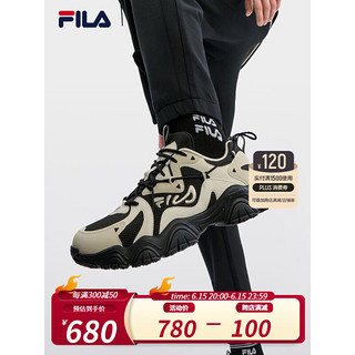 FILA斐乐官方猫爪FLUID 4男鞋复古运动鞋2023夏季新款轻便透气休闲鞋 黑/珍珠色-BS 39