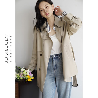 嘉茱莉2023新款高级感风衣女英伦复古小个子chic短款外套休闲春秋 浅卡其色 M