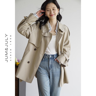 嘉茱莉2023新款高级感风衣女英伦复古小个子chic短款外套休闲春秋 浅卡其色 M