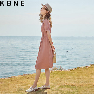 KBNE裙子女夏季红色连衣裙V领中长款2023气质显瘦法式茶歇裙 粉色 S