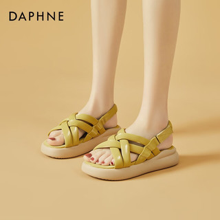 达芙妮（DAPHNE）凉鞋女夏季厚底一字带沙滩鞋2023新款外穿休闲百搭学生凉拖 黄色 37标准码