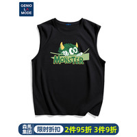 GENIOLAMODE森马集团背心男纯棉休闲圆领简约时尚印花无袖坎肩马甲 黑色 M