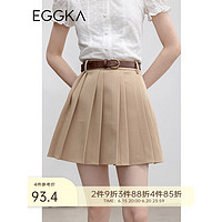 EGGKA 蓝色百褶半身裙女高腰夏季2023新款学院风设计感小众a字短裙 卡其色 S