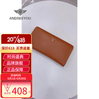 ANDSEEYOU品牌 女士钱包 2023新款韩版多卡位长款拉链零钱包潮流百搭卡包 土黄色 20*10*3CM