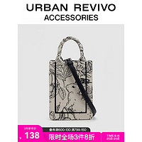 URBAN REVIVO 2023夏季新款女士布艺图案提花手提斜挎包UAWB32327 米白印花