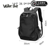 Walker Shop双肩包男士新款轻便大容量商务休闲电脑背包旅行包高中学生书包 经典黑14寸