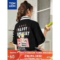 唐狮 TONLION夏季新款短袖T恤女Polo衫日系上衣 黑色 S