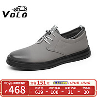 VOLO 犀牛男鞋商务休闲皮鞋男士免系带舒适百搭板鞋 灰色 40