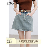 EGGKA 复古牛仔半身裙女高腰夏季2023年新款小个子设计感美式裙子 浅蓝色 S