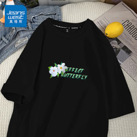 真维斯(JEANSWEST)宽松短袖t恤男士夏季新款纯棉百搭上衣服青少年学生港风潮流半袖 黑色 泼墨蝴蝶_Z 4X