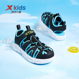 特步（XTEP）童鞋2023儿童凉鞋软底防滑男童运动凉鞋中大童鞋子透气沙滩鞋 黑/智能蓝 35码