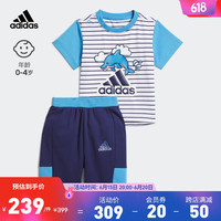 adidas 阿迪达斯 官方轻运动男婴童夏季印花运动短袖套装IQ0842 脉冲蓝/黑色/深蓝/脉冲蓝 86CM