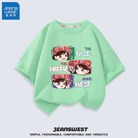真维斯(Jeanswest)女童t恤夏季上衣2023年新款女孩中大童纯棉短袖夏天儿童童装 绿 J京剧女孩 160cm