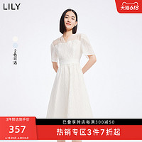 LILY 夏季新款女装气质V领长裙浪漫法式高腰显瘦短袖连衣裙女