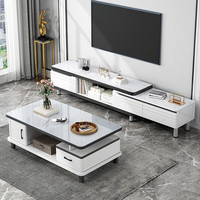 宜造(YIZAO)电视柜落地简约现代轻奢客厅家用小户型伸缩落地电视机柜茶几组合 组合电视柜(130-190)+茶几140 组装