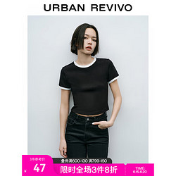 URBAN REVIVO 女士圆领短袖T恤 UWB432037 正黑 S