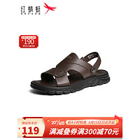 红蜻蜓男鞋2023夏季新款休闲露趾两用凉鞋男士软底运动沙滩鞋WTT23051 棕色 39