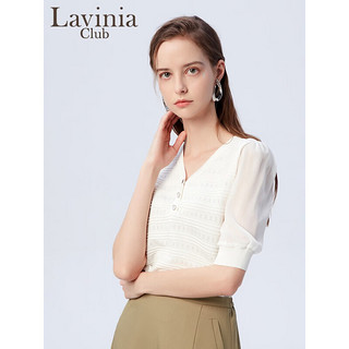 Lavinia ClubLavinia白色中袖小衫女2023夏新品薄款短袖冰丝针织衫上衣I33Z105 白色 160/84A