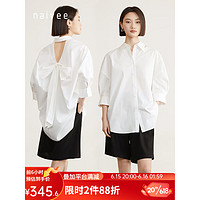 纳薇23夏季新款改良蝴蝶结法式尖领简洁利落时髦都市白衬衫 白色 165/88A