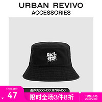 URBAN REVIVO2023夏季新款男潮酷摇滚风字母胶印渔夫帽UAMA32070 黑色 F