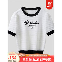 颜域（YANYEE）撞色拼接薄款针织衫女夏装2023新款通勤百搭时尚条纹T恤上衣 白色 XL/42