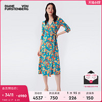 Diane Von Furstenberg DVF裙子女春夏新款油画蓝丛林花针织桑蚕丝碎花裹身裙ABIGAILMIDI