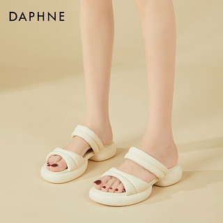 DAPHNE 达芙妮 厚底拖鞋女时尚夏季外穿踩屎感凉拖鞋2023新款百搭简约一脚蹬 米色    跟高3.5cm 35标准码