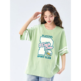 B.Duck小黄鸭短袖T恤女2023年夏季新款宽松时髦休闲印花t个性减龄 绿色 XS