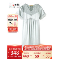 美标(MEIBIAO)新款重磅短袖真丝睡裙女夏100%桑蚕丝绸睡衣可外穿镂空蕾丝家居服 烟雨绿 M(160/84A)